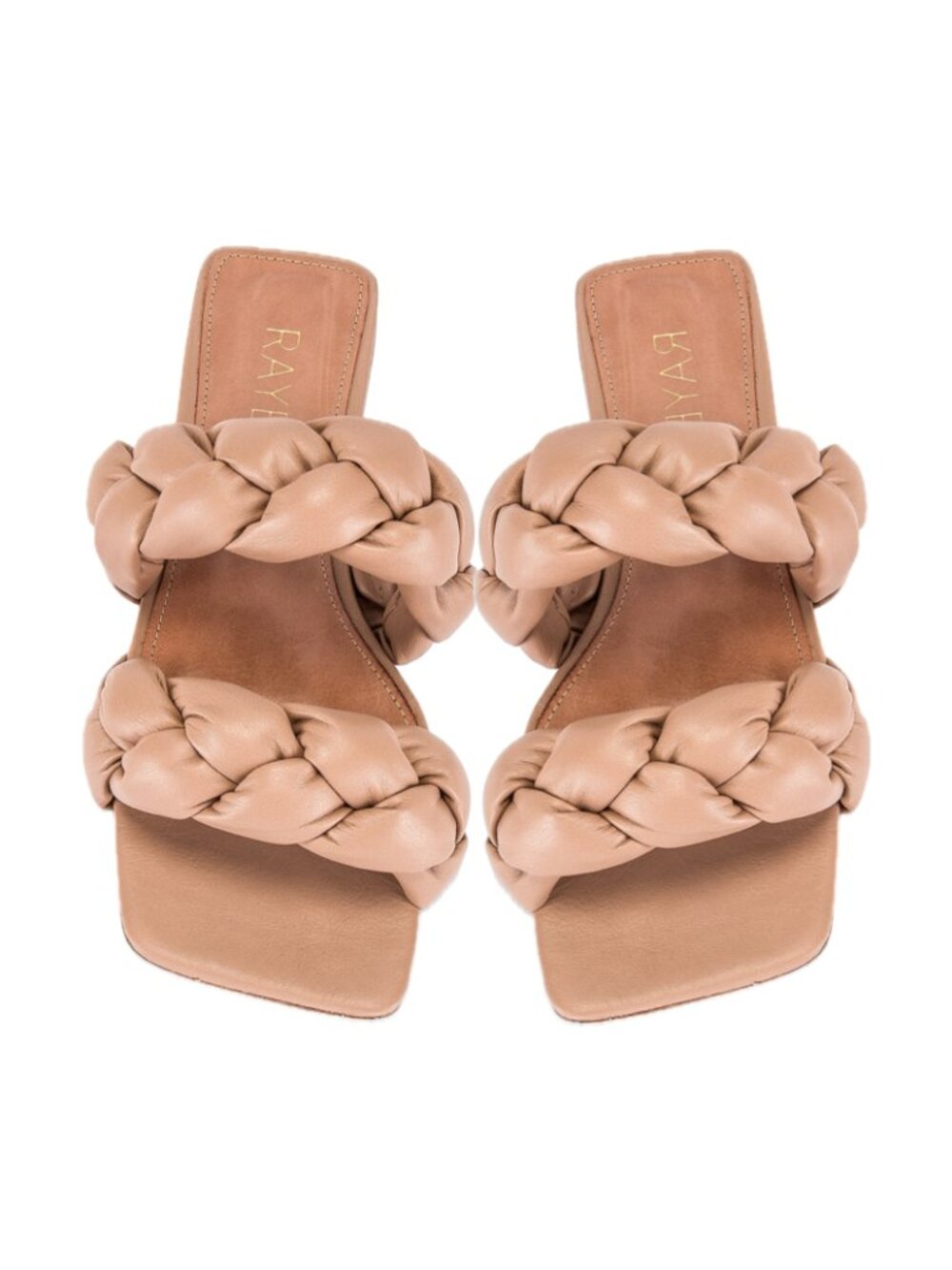 RAYE Braid Leather Strap & Sole Square-Toe Flat Slide Sandals (Nude)